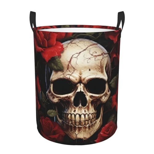 Grand panier à linge pliable avec poignées motif tête de mort, panier à linge rose, rouge, imperméable, autonome, panier à linge sale pour chambre à...