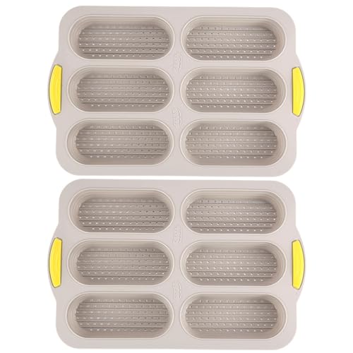 2 piezas de pan de 6 cavidades pan de de de de de hojolaje antiadherente moño de moño de perro caliente con mango agujeros transpirables