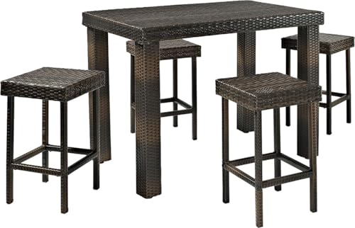 Image of OUTLIVING Patio Rattan Wicker Rectangular Bar Table with 4 Bar Stools | Multipurpose 4 Seater Outdoor Bar Set Furniture for Home, Poolside, Porch, Garden, Balcony, Backyard, and Courtyard (Brown)
