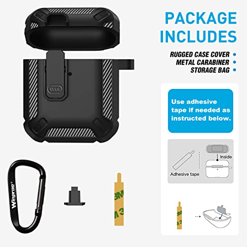 Winproo Armor Airpods 2Nd & 1St Generation Case Cover With Lock Clip, Military Hard Shell Full-Body Shockproof Protective Case Skin With Keychain For Airpods 2Nd & 1St Gen (Black) #TOP5