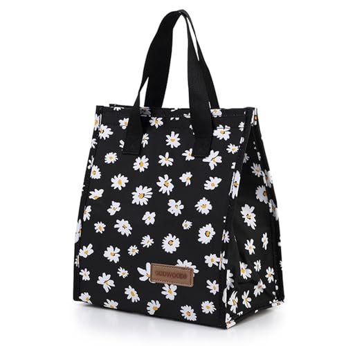 MLPKOI Sac Isotherme Repas, ac à Lunch Imperméable Portable Grande Lunchbox Réutilisable Étanche pour Femmes, Hommes, Enfants, École e Bureau (Marguerite Noire)