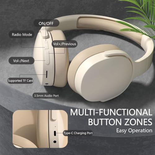YiYunTE Headphones Wireless Bluetooth Over Ear Headphones Noise Cancelling On Ear Headphones Over Head Wired Headphones with Microphone Jack Foldable Headphone Beige Headset for Gaming Gym PC Laptop YiYunTE Headphones Wireless Bluetooth Over Ear Headphones Noise Cancelling On Ear Headphones Over Head Wired Headphones with Microphone Jack Foldable Headphone Beige Headset for Gaming Gym PC Laptop
