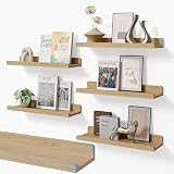 YUFLINX 16’’Natural Floating Shelves for Wall Set of 6,Rustic Wood Shelf for Room Decor/Storage/Display,Small Bookshelf,Wall Mounted Hanging Shelves for Bedroom, Bathroom, Living Room, Kitchen