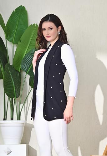 Image of IUGA Black Women Sleeveless Solid Front Open Neck Shrug (468)