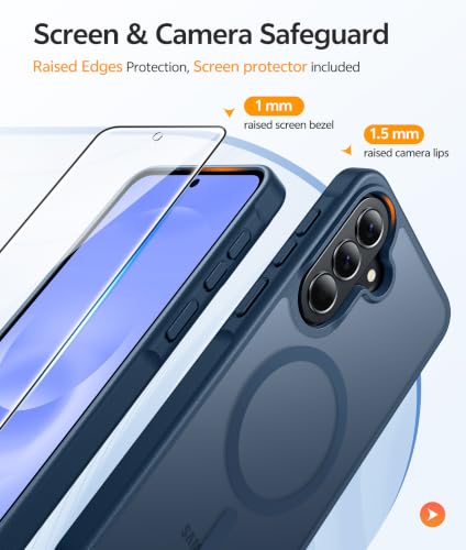 Image of FNTCASE for Galaxy A37 /A36 5G Phone Case, Fit for Magsafe, Screen Protector | Translucent Matte Magnetic Back, 14FT Military Grade Drop Protection, Shockproof Protective, for Samsung A37 Cover, Blue