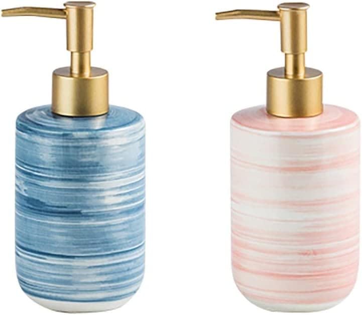 EKAYG Dispensador de jabón de moda, dispensador de jabón de cerámica, hermosas líneas que se pueden utilizar como decoración, reutilizable, botella