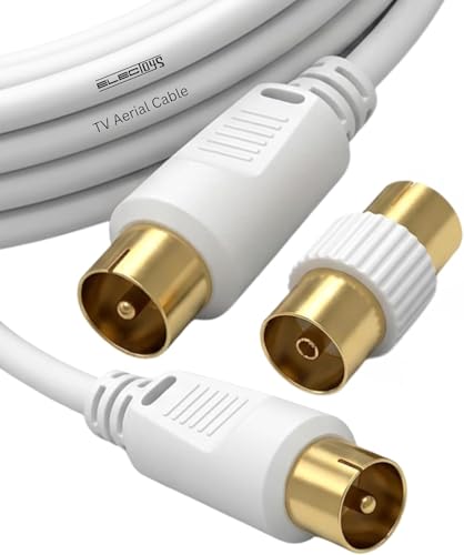 Coaxial TV Aerial Cable Male to Male - Coax Lead With Gold-Plated Connectors - Female Coupler Adapter - Antenna AV Lead For Freeview TV, DVD, VCR, BT, TV Box - 1m/1.8m/2m/3m/5m/10m/15m/30m (3M)