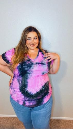 Image of RITERA Women Plus Size Tops Tie Dye V Neck Shirt Floral Camo Summer Short Sleeve Tunic Oversized Ladies Blouse XL-5XL
