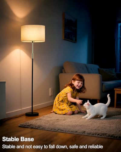 Image of Lightdot 60IN LED Floor Lamp for Living Room, Mid Century Floor Lamps with 2 Color(Off-White, Red-Brown) Fabric Shades, Industrial Floor Lamps, Standing Tall Lamp for Bedroom, Home Office-Black