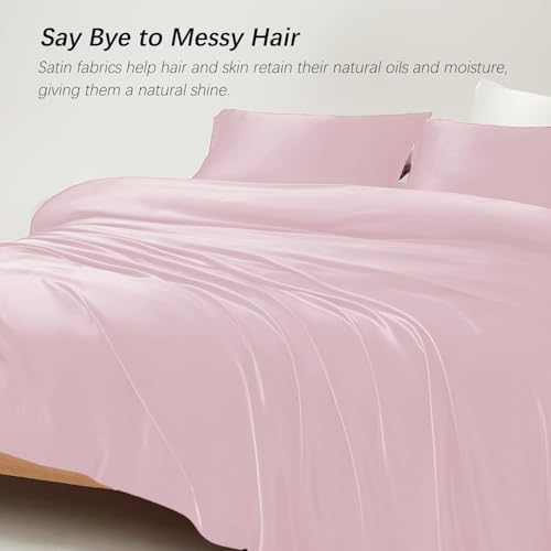 Image of Cloth Fusion Flat Satin Bedsheet Super King Size 108x108 inch | Baby Pink, 2 Pillow Covers, 300 TC, Glossy Finish, Smooth on Hair and Skin, Gift for Couples, Wedding & Anniversary
