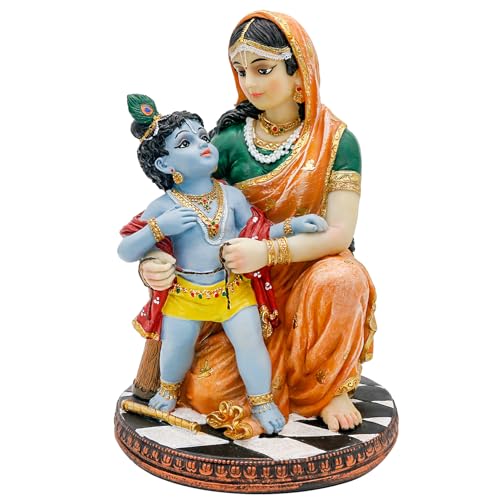 alikiki Hindu God Krishna and Yashoda - 7.9" High Polystone Indian Murti Lord Damodara Baby Krishna Idol Statue with Maa Yashoda Diwali Gifts Pooja Item Office Home Temple Mandir Altar Puja Decor