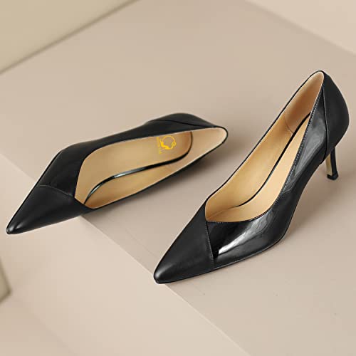 SHODENSE Women Sexy High Heels Stiletto Pumps Pointed Toe Slip On 3" Kitten Heel Dress Shoes Evening Wedding Pump Suede Patent Leather Patchwork Ladies Female Office Party Prom Dance Shoe 4-11 M US3