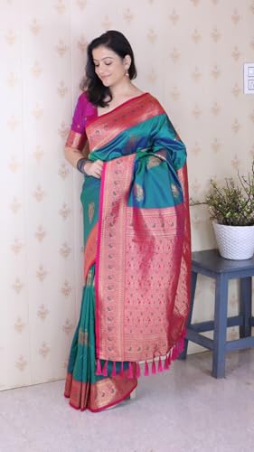 Image of SGF11 Women's Kanjivaram Pure Soft Silk Saree With Blouse Piece