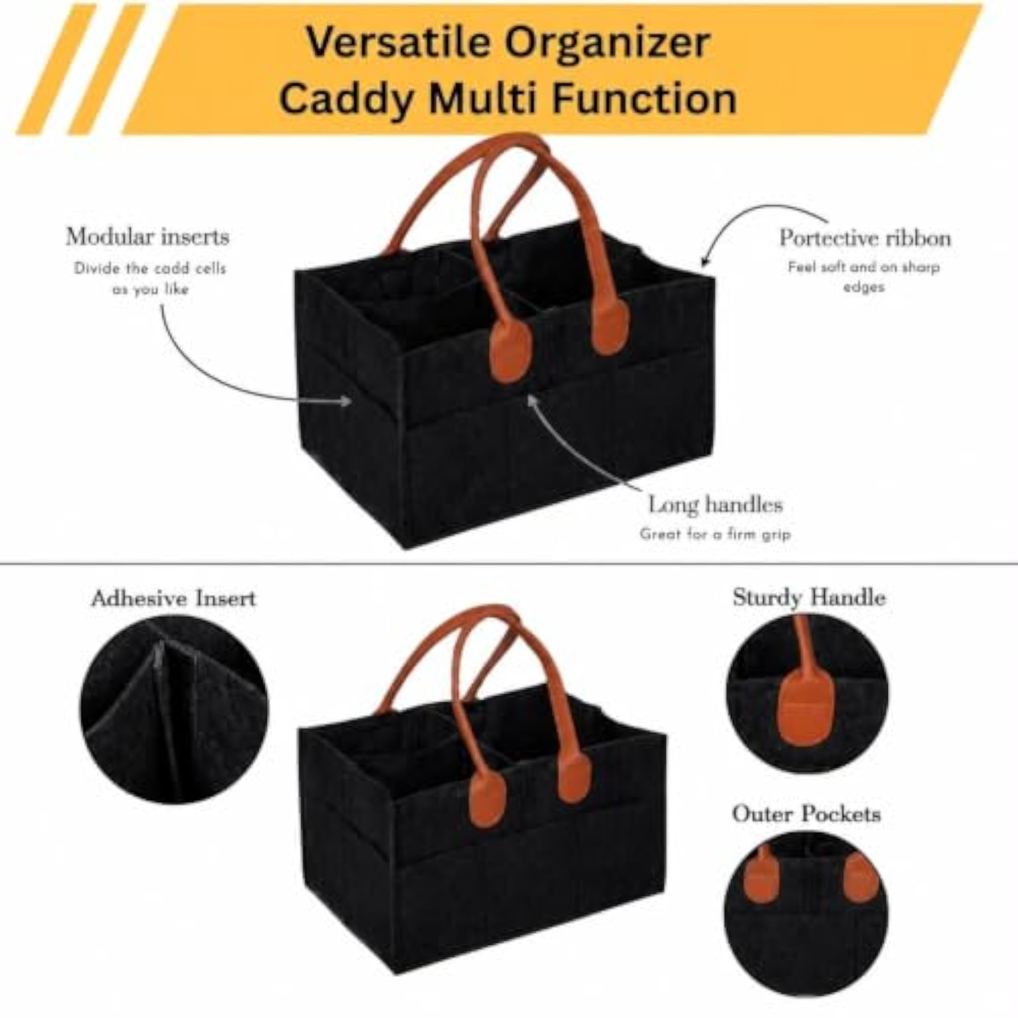 Felt Diaper Caddy Organizer with Brown Leather Handles, Stylish Gift