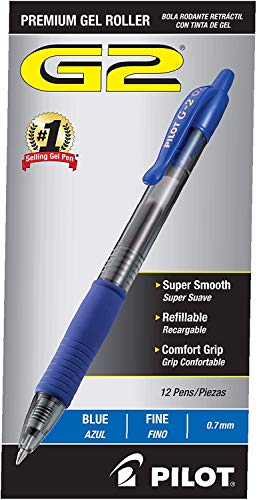PILOT G2 Premium Refillable & Retractable Rolling Ball Gel Pens, Fine Point, Blue Ink, 12 Count (31021) - 1 Pack