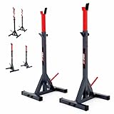 Especificaciones técnicas: Peso del soporte de mancuernas: 16 kg. Capacidad de carga: 250 kg. Material: acero con revestimiento en polvo. Dimensiones (altura x anchura x profundidad): 94-153 x 51 x 44 cm. 7 niveles de ajuste (10 cm cada uno). Longitud del soporte para pesas: 13 cm.