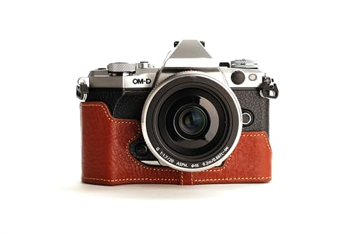 Demi étui en cuir véritable marron pour Olympus OM-D E-M5 II