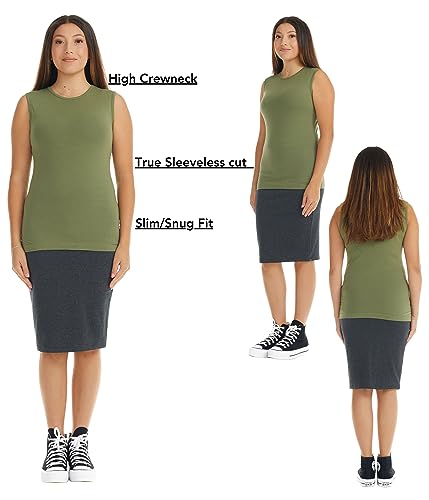 Image of ESTEEZ Women's Sleeveless Fitted Tank Top - Stretch Cotton Blend, Layering Essential