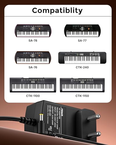 Image of FEDUS ClearTone 9.5V 1A Power Adapter for Casio Piano Electronics Keyboards, Replacement for AD-E95100L, Fits SA-46, SA-47, SA-76, SA-77, CTK-240, CTK-1100, CTK-1150, CTK-1200, 2 meter Extra Long Cord