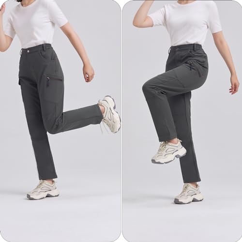SYKROO Calça cargo feminina forrada com lã impermeável antifricção com bolsos funcionais cinza G