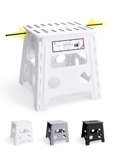 HOUSE DAY 33cm Tritthocker Klappbar - Weiß Faltbarer Hocker Tragbarer Klapphocker Tritt Klappstuhl Fußhocker falthocker bis 136kg für Erwachsenen