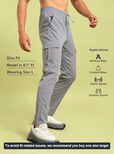 Image of TECHNOSPORT Men's Regular Fit Mid Rise Polyester Solid Cargos for Activewear, Regular Use and Quick Dry