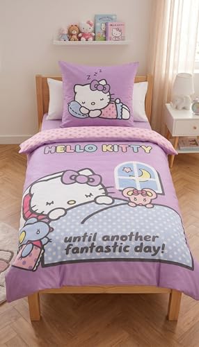 Parure de lit Hello Kitty violette housse de couette coton 135x200 cm