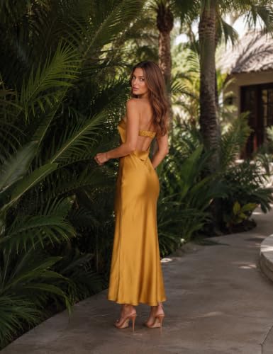 Image of Realtix Summer Satin Strapless Backless Maxi Dress for Women Wedding Guest