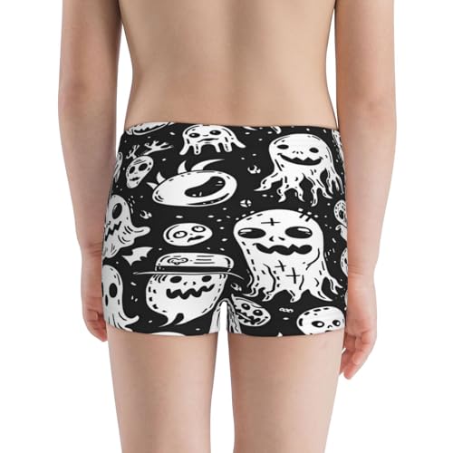 Boys' Cotton Boxer Brief Soft Underwear-Black White Spooky Ghosts3
