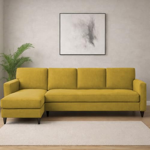 Image of Carlos LHS 4 Seater L Shape Sofa Set for Living Room & Home Office Furniture, Modern Durable Sectional Corner Sofa Couch, Premium Fabric Comfortable Seating with Strong Frame (Yellow)
