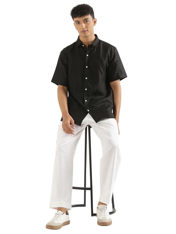 Image of SAADAA Men's 100% Cotton Pants | Mid-Rise Straight Fit Casual Trousers with Elastic Waistband and 3 Pockets | Everyday Wear