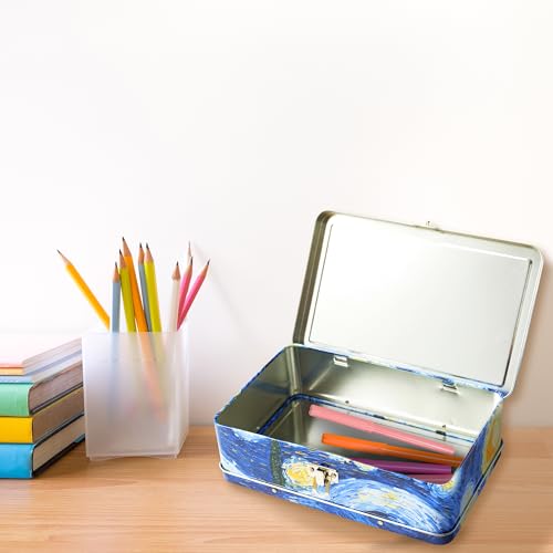 Image of DAHO Metal Storage Box with Hinge for Office, School, Home, Makeup, Arts & Crafts and Accessories (Starry Night)