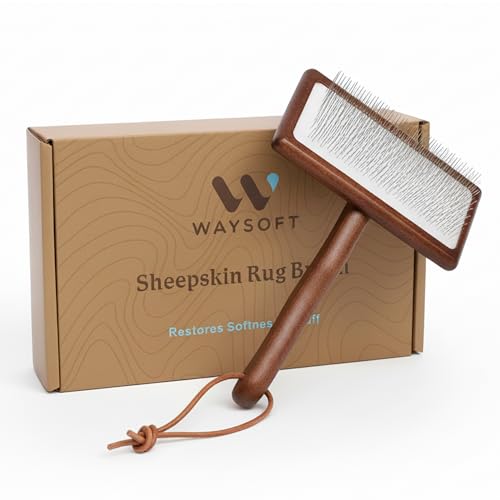 WaySoft Sheepskin Rug Brush with Premium Natural Beech Wood Handle,