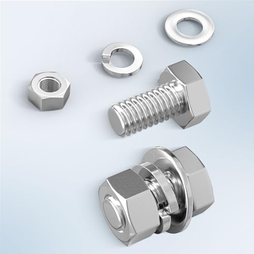 Image of 10PCS 1 /2-13 x 3 /4 inch 304 Stainless Steel External Hex Bolt, Fully Threaded Bolt with Nut Flat & Lock Washers and Spanner