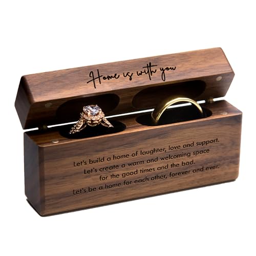 MUUJEE Double Ring Box - Engraved Slim Wooden Ring Case