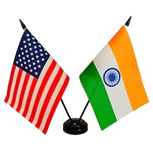 American India Table Flag, US American and India Friendship Desk Flag, Indian Flags For Room Display, American & India Twin Desk Flag Set-Miniature American & India Combination Flag