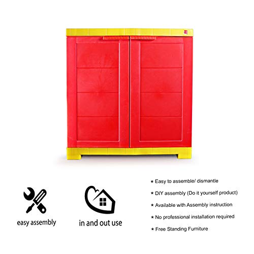 Image of Cello Novelty Compact Plastic Cabinet with Dustproof Doors| 3 Year Warranty | Almirah, Cupboard, Wardrobe for Home, Living Room, Bedroom, Kitchen, Office, Outdoor| Red & Yellow Colour