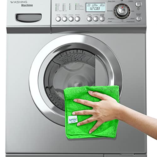 Image of SOFTSPUN Microfiber Cleaning Cloths 30X30cms 3pcs Towel Set 340 GSM Green! Highly Absorbent Lint and Streak Free Multi -Purpose Wash Cloth for Kitchen Car Window Stainless Steel Silverware.