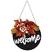 Kuuleyn Farmhouse Style Round Wood Door Hanging Sign with Artificial Flowers for Welcoming Guests Halloween Christmas Willow Frame Hemp Rope for Festive Decor (maple leaf skull)