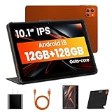 10 inch Android Tablet 2026, 12GB RAM 128GB Storage (up to 2TB), Tablet with Foldable Stand Case, Octa-Core Processor, IPS HD Display, Wi-Fi 6 & Bluetooth 5.4, Android 15, 6000mAh Battery