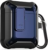 Upgraded Armor [Secure Lock] Airpod Case, Fibuntun Shockproof AirPods Cover Cool iPod Case Designed for Apple Air Pod 2&1 Wireless Cases for Men Women - Black/Blue