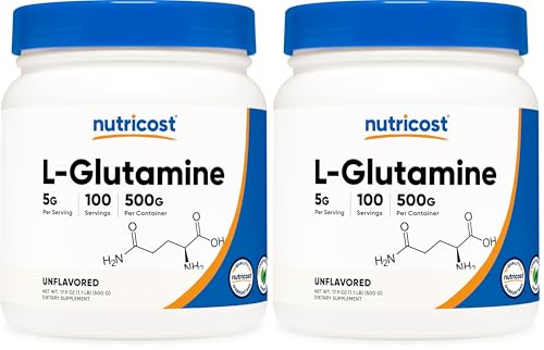 Image of Nutricost L-Glutamine Powder (500 Grams) Unflavored - Gluten Free & Non-GMO, 100 Servings (Pack of 2)