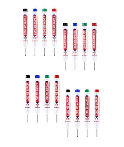 Image of Manthan 16 Pcs Marker Pen, Pen Pencil for Woodworking and Construction,Carpenter Tools Professional Set, Permanent Marker Pen with Long Nib, Industrial Tools for Deep Hole Marking