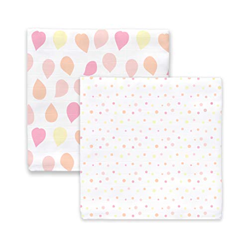 Image of Amazing Baby Silky Swaddle Muslin Blankets, Set of 2, Bamboo Viscose, Petals and Dots, Pink