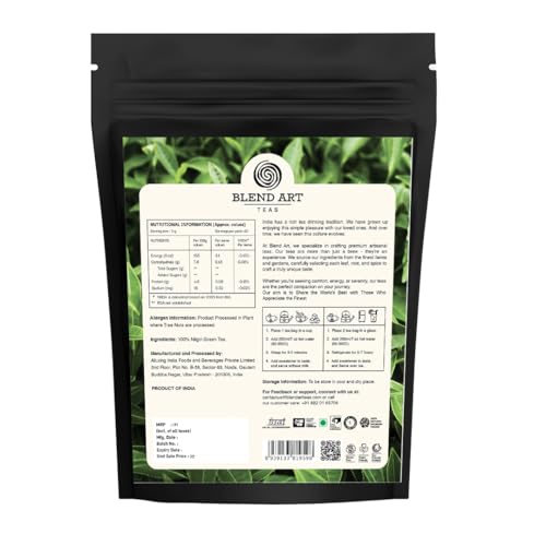 Image of Blend Art Teas Green Tea - 40 Tea Bags | High Mountain Nilgiri Green Tea | Rich in Antioxidants | Natural Energy & Metabolism Support | Fresh & Light Flavor | 80g | Curated in India
