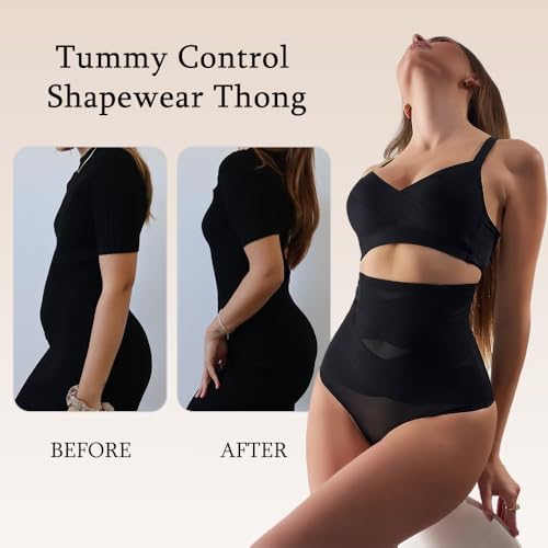 Image of 2 PCS Thong Shapewear with Tummy Control for Women, High Waisted Body Shaper Underwear Seamless Shapewear Black