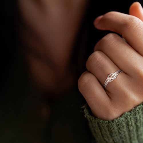 EVER FAITH Dainty Love Heart Rings for Mother's Day, 925 Sterling Silver CZ Mother Daughter Knot Bond Ring Wedding Promise Band Jewelry for Women Bride2