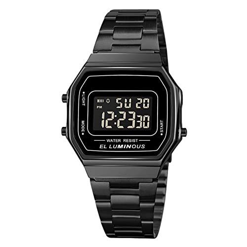 Nicoone Digitaluhr mit Edelstahlband, LED-Hintergrundbeleuchtung, wasserdicht, stilvolle Armbanduhr für Herren (Negro)