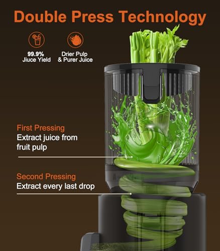 Juicer Machines, 5.3" Large Feed Chute Cold Press Juicer with Double Press Technology, 400W Motor, High Juice Yield, Easy to Clean, Masticating Juicer for Whole Vegetables & Fruits, Black - Image 4