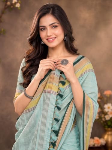 Image of MADHUHANSH Women's Cotton Linen Saree with Unstitched Blouse Piece and Floral Printed Pattern | Women Saree for Special Occasion | Stylish Modern Sarees